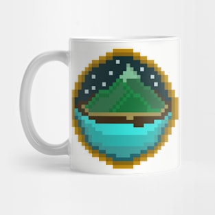 Mountain Island under Starry Night Pixel Art Mug